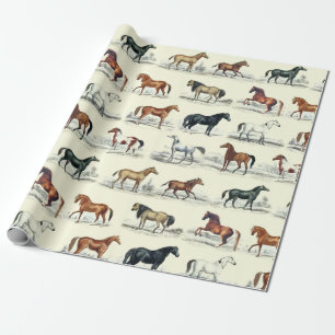 Papier Cadeau Élégant Vintage Rustic Horse Breeds Toile