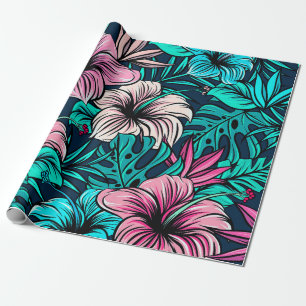 Papier Cadeau Elegant Vintage Tropical Flowers and Leaves  