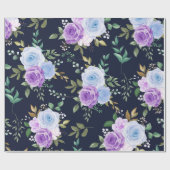Papier Cadeau Élégant violet, bleu floral (Plat)