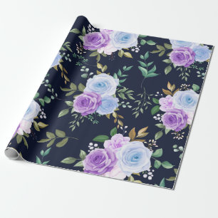 Papier Cadeau Élégant violet, bleu floral