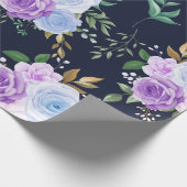 Papier Cadeau Élégant violet, bleu floral (Coin)