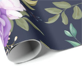 Papier Cadeau Élégant violet, bleu floral (Coin rond)