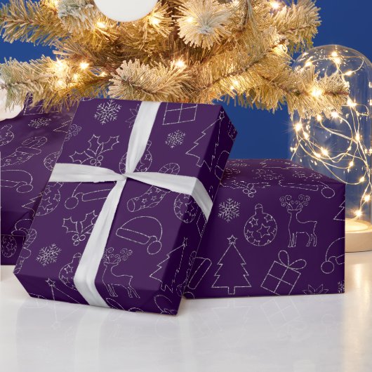 Papier Cadeau Élégant violet et Parties scintillant argent Motif (Vacances)