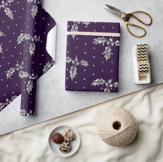 Papier Cadeau Élégant violet et Parties scintillant argent Noël  (Artisanat)