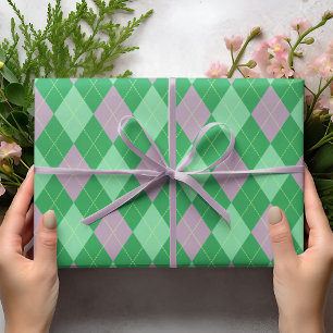 Papier Cadeau Élégant violet et vert Jacquard Motif fille