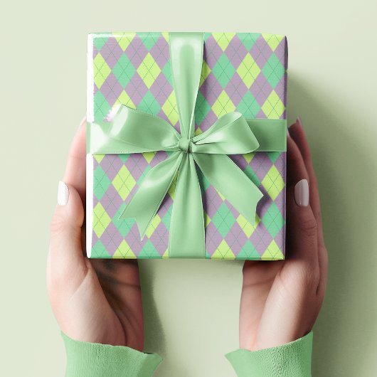 Papier Cadeau Élégant violet et vert Jacquard Motif fille