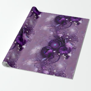 Papier Cadeau Élégant violet floral, argenté et perle