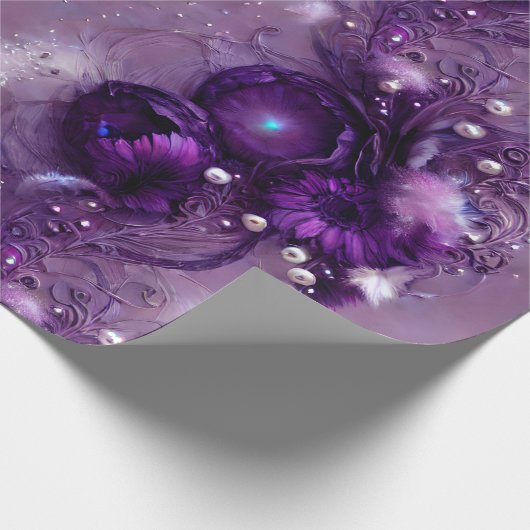 Papier Cadeau Élégant violet floral, argenté et perle (Coin)