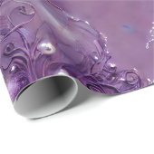 Papier Cadeau Élégant violet floral, argenté et perle (Coin rond)