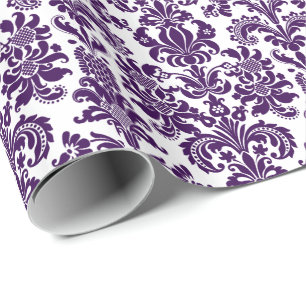Papier Cadeau Élégant violet floral Damas Arrière - plan blanc