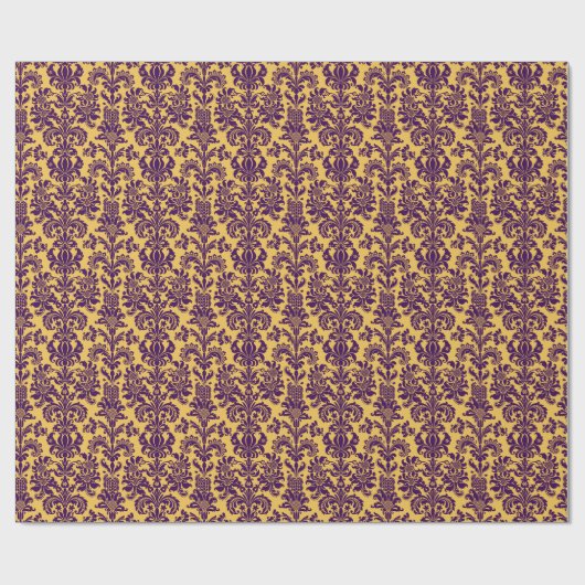 Papier Cadeau Élégant violet floral Damas Arrière - plan jaune (Plat)