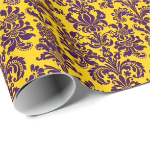 Papier Cadeau Élégant violet floral Damas Arrière - plan jaune