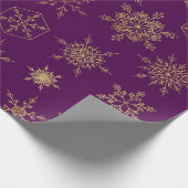 Papier Cadeau Élégant Violet Or Snowflakes Motif Wrapper Pa (Coin)