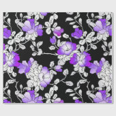 Papier Cadeau Élégant violet violet blanc noir floral découpage (Plat)