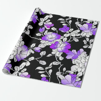 Papier Cadeau Élégant violet violet blanc noir floral découpage