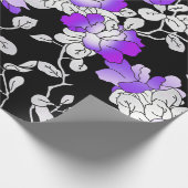 Papier Cadeau Élégant violet violet blanc noir floral découpage (Coin)