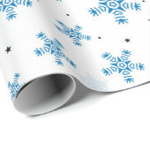Papier Cadeau Elegant White & Dark Blue Snowflake Wrapping Paper (Coin rond)