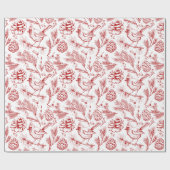 Papier Cadeau Elégant XL Red Cardinal Bird, pin, Berry d'hiver (Plat)