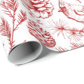 Papier Cadeau Elégant XL Red Cardinal Bird, pin, Berry d'hiver (Coin rond)
