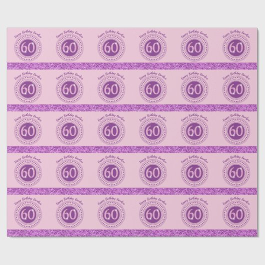 Papier Cadeau Elégante 60e anniversaire Parties scintillant rose (Plat)