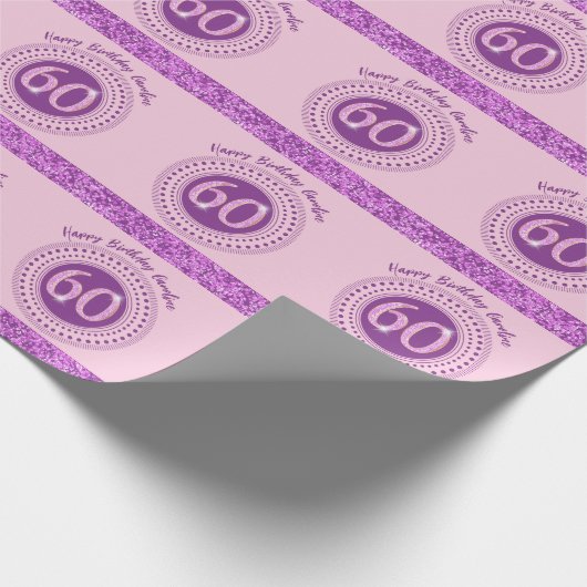 Papier Cadeau Elégante 60e anniversaire Parties scintillant rose (Coin)