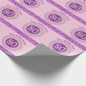 Papier Cadeau Elégante 80e anniversaire Parties scintillant rose (Coin)