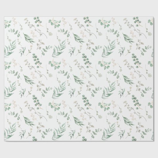 Papier Cadeau Elégante aquarelle blanche Florale Eucalyptus (Plat)