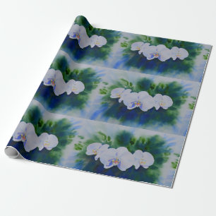 Papier Cadeau Elégante aquarelle blanche orchidées boho tropical