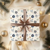 Papier Cadeau Elégante aquarelle bleu ornement de Noël
