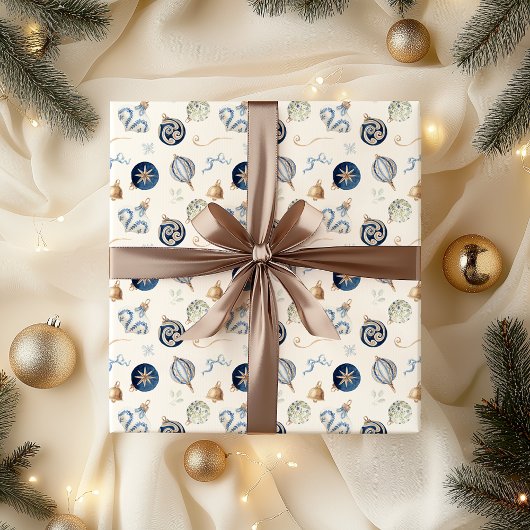 Papier Cadeau Elégante aquarelle bleu ornement de Noël