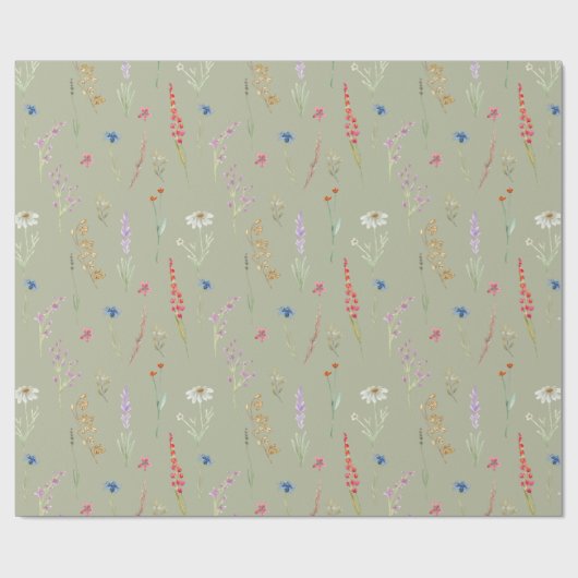 Papier Cadeau Elégante aquarelle Fleur sauvage Garden Sage Green (Plat)