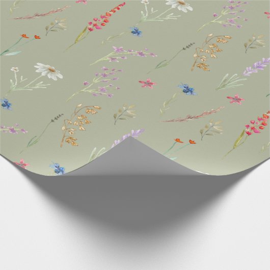 Papier Cadeau Elégante aquarelle Fleur sauvage Garden Sage Green (Coin)