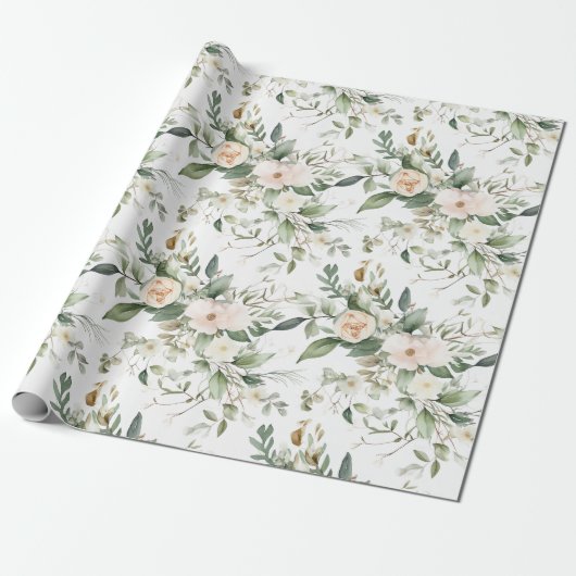 Papier Cadeau Elégante aquarelle fleurs et verdure (Déroulé)