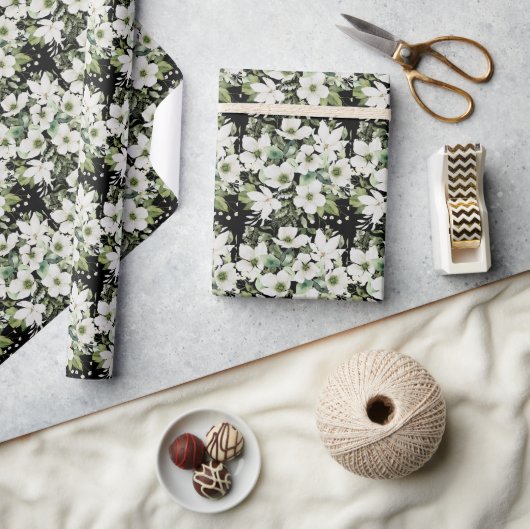 Papier Cadeau Elégante aquarelle florale noir et blanc (Artisanat)