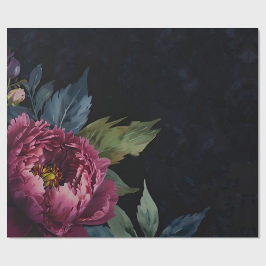 Papier Cadeau Elégante aquarelle florale rose foncé (Plat)