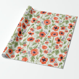 Papier Cadeau Elégante Aquarelle Orange Pavot Motif Floral