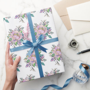 Papier Cadeau Elégante Aquarelle rose Fleurs Botaniques