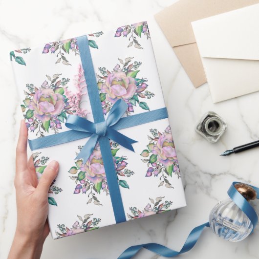 Papier Cadeau Elégante Aquarelle rose Fleurs Botaniques (Cadeaux)