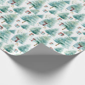 Papier Cadeau Elégante aquarelle Turquoise Arbres de Noël avec c (Coin)