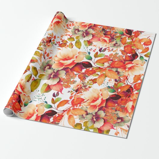 Papier Cadeau Elégante Automne Aquarelle Automne Florale Anniver (Déroulé)