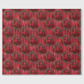 Papier Cadeau Élégante bande métallique de fleurs rouges (Plat)