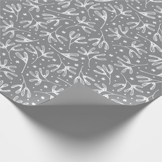 Papier Cadeau Élégante Botanique d'hiver Gris & Blanc Mistletoe (Coin)