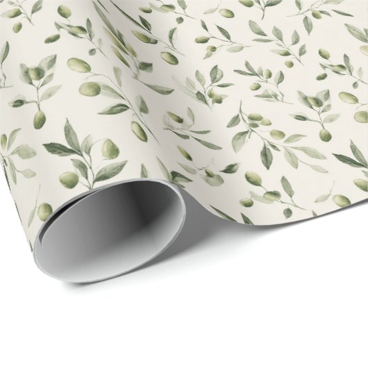 Papier Cadeau Élégante Branche d'Olivier Vert Cadeau (Coin rond)