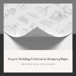 Papier Cadeau Élégante célébration de mariage papier d'enveloppe<br><div class="desc">Ajoutez une touche de sophistication à vos cadeaux de mariage avec ce papier d'emballage magnifiquement conçu et doté d'une gamme d'icônes d'art en ligne délicates. Parfaitement captivé par l'essence de l'amour et de la célébration, ce design présente des robes mariages, des bouquets, des tuxedos, des colombes, des gâteaux et d'autres...</div>