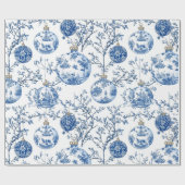 Papier Cadeau Élégante Chinoiserie Bleu & Blanc Ornement (Plat)