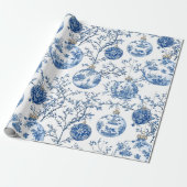 Papier Cadeau Élégante Chinoiserie Bleu & Blanc Ornement (Déroulé)