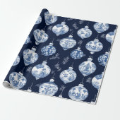 Papier Cadeau Élégante Chinoiserie Bleu & Blanc Ornement (Déroulé)