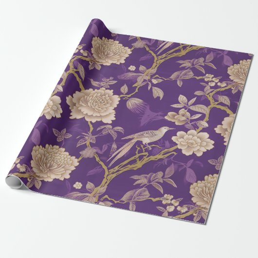 Papier Cadeau Élégante chinoiserie violette (Déroulé)
