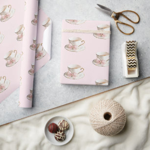 Papier Cadeau Elégante Coquette Preppy Pink Teacup avec Bow