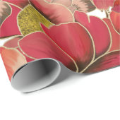 Papier Cadeau Elégante corail rouge vert or aquarelle fleurie (Coin rond)